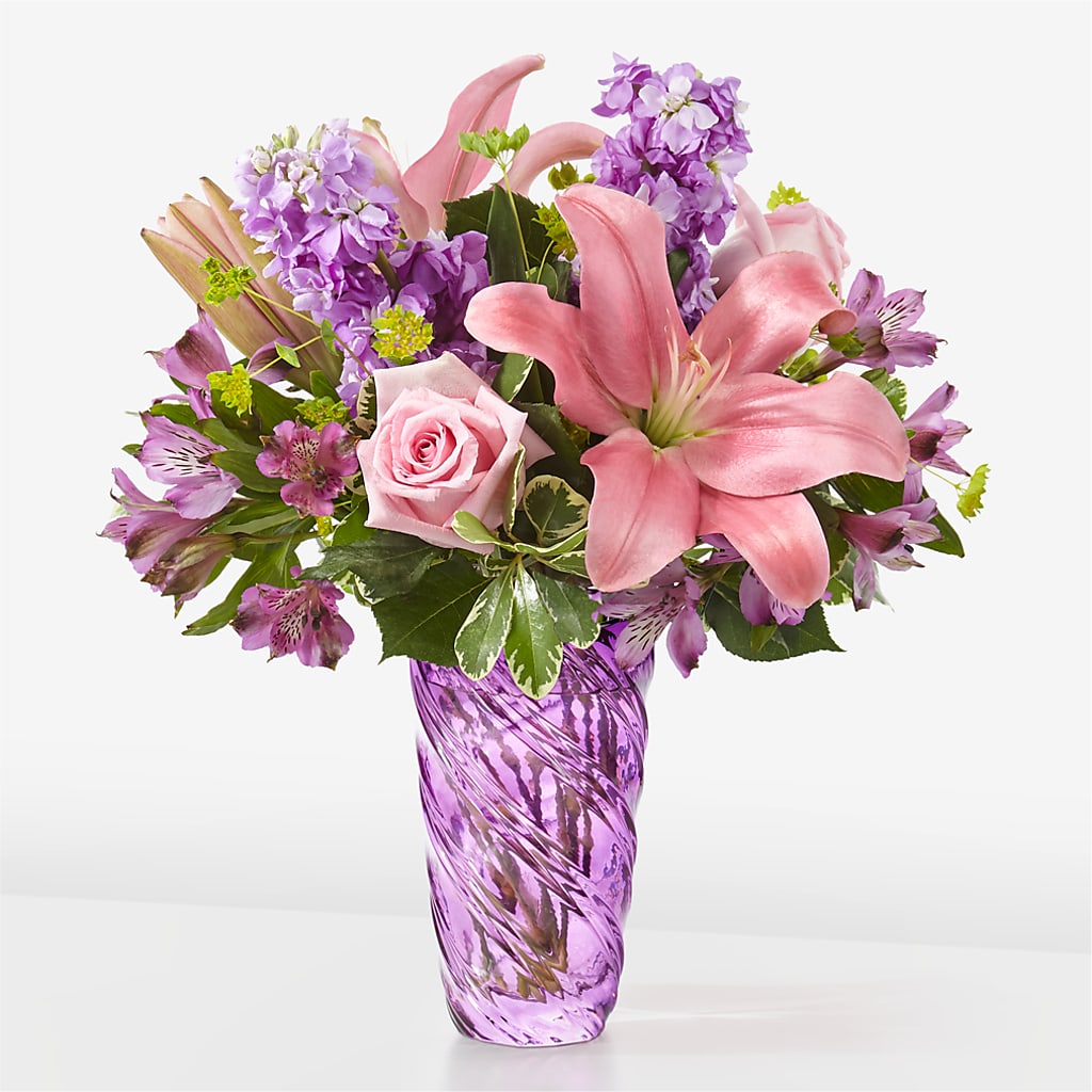 Precious Petals Bouquet with Luxe Swirl Vase – T & T FLORAL, Kingsley MI