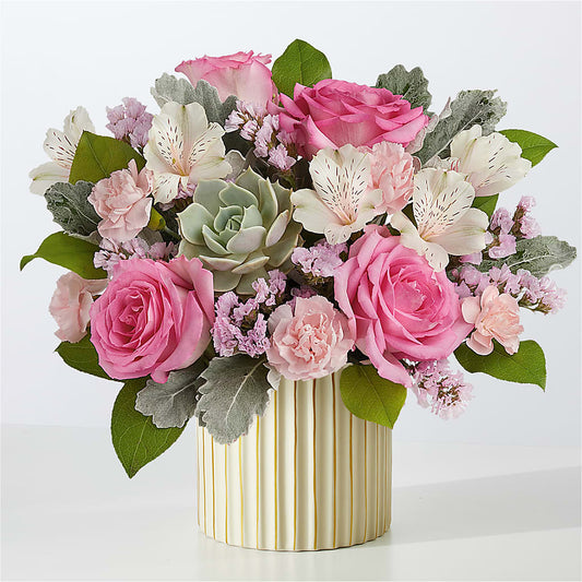 Dusty Rose Bouquet with Ivory Vase – T & T FLORAL, Kingsley MI
