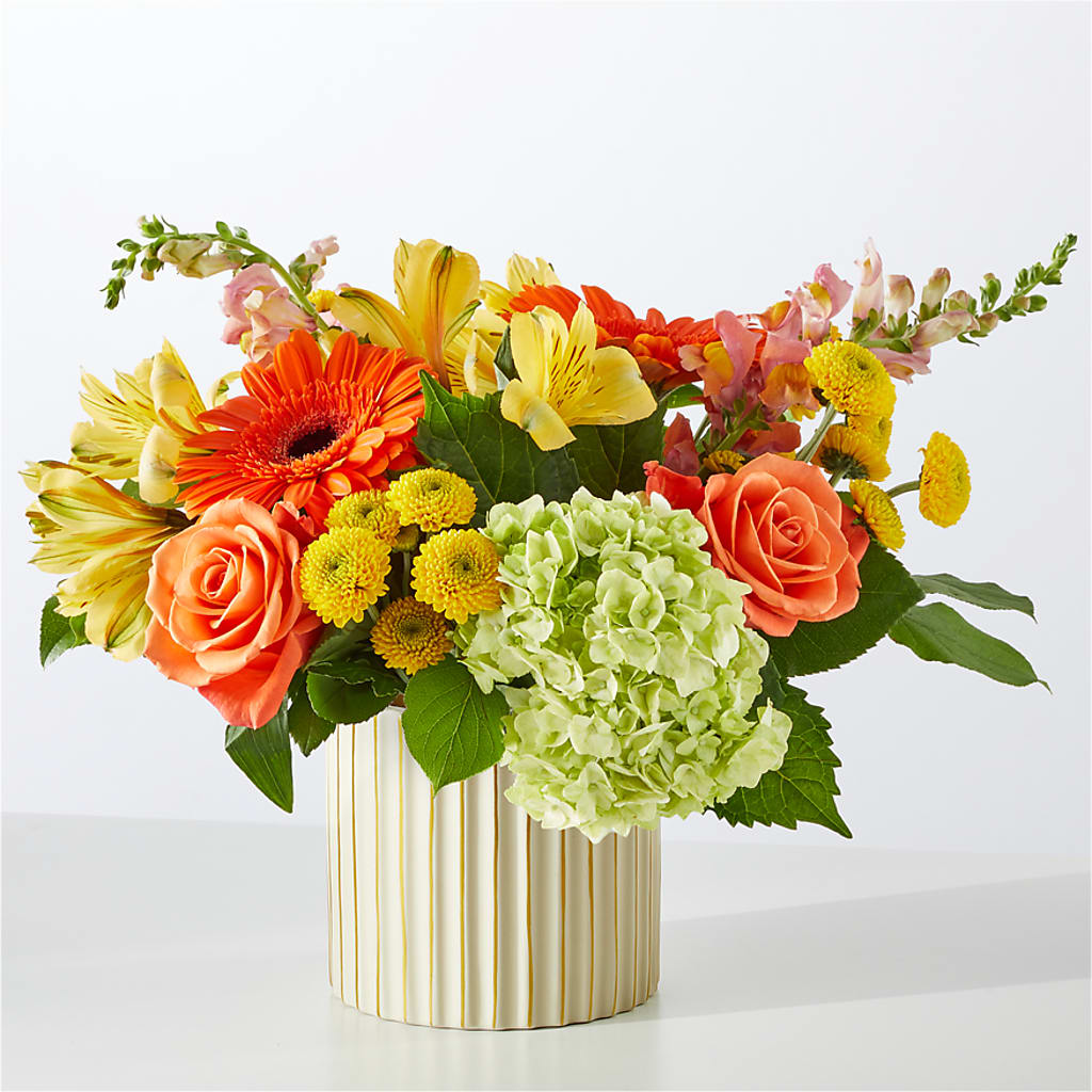 Autumn Sunshine Bouquet with Ivory Vase – T & T FLORAL, Kingsley MI