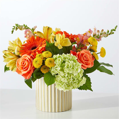 Autumn Sunshine Bouquet with Ivory Vase – T & T FLORAL, Kingsley MI