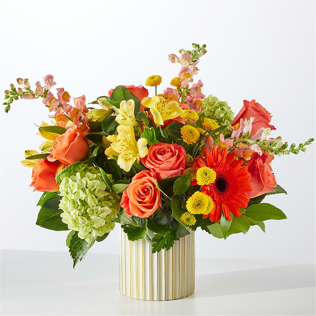 Autumn Sunshine Bouquet with Ivory Vase – T & T FLORAL, Kingsley MI