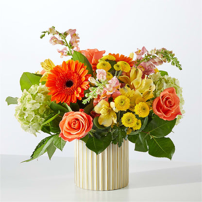 Autumn Sunshine Bouquet with Ivory Vase – T & T FLORAL, Kingsley MI