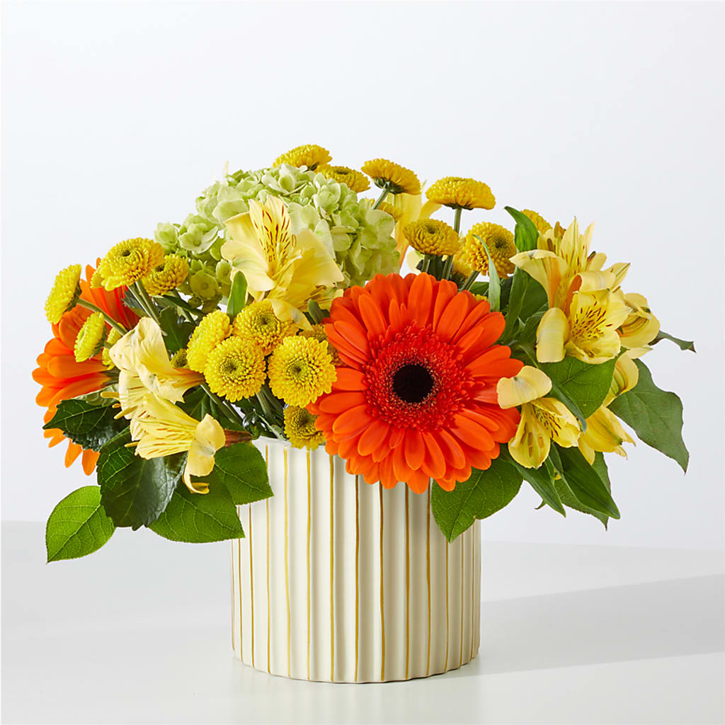 Autumn Sunshine Bouquet with Ivory Vase – T & T FLORAL, Kingsley MI